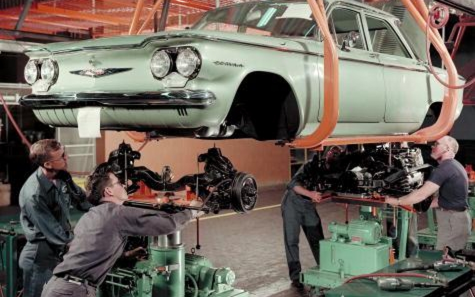 1960 Corvair on Assembly Line
